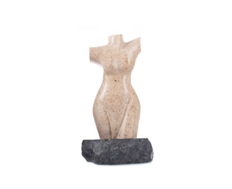 CONTEMPORARY SCHOOL, TORSO a sculpture in beige marble on a grey marble plinth, 35cm high