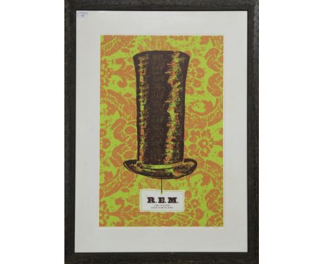R.E.M., A LIMITED EDITION LITHOGRAPH, commemorating their gig at Rome's Stadio Olympico, 10th June 2005, mounted, framed and 