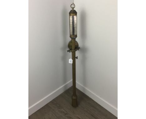 BRASS MARINE STICK BAROMETER, the silvered dial signed 'R. N. Desterro Lisbon', on gimbal mount, 93cm long excluding loop sus