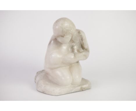 MICHAEL HIPKINS (b.1942) CARVED ALABASTER GROUP 'Mother and Child'  Signed  9 1/2" (24.1cm) high  Supplied with a copy of a l