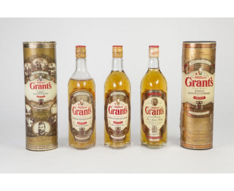TWO BOXED 70CL BOTTLES OF WILLIAM GRANTS 'FAMILY RESERVE' SCOTCH WHISKY in card tubes and THREE UNBOXED DITTO (one slightly l