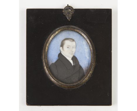 NINETEENTH CENTURY SCHOOL  OVAL PORTRAIT MINIATURE ON IVORY Bust portrait of a nineteenth century gentleman 2 3/4" x 2 1/4" (