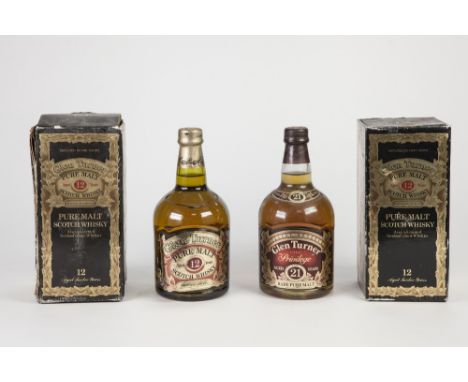 TWO BOXED 70cl BOTTLES OF GLEN TURNER PURE MALT SCOTCH WHISKY aged 12 years, matured in oak casks, ANOTHER BOTTLE, UNBOXED an