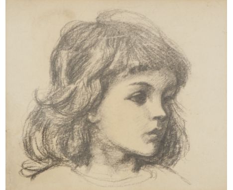 LEWIS DAVIS (PINNER, MIDDLESEX) MID 20TH CENTURY CHARCOAL DRAWING  head, shoulders portrait of a girl with shoulder length ha