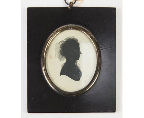 JOHN MIERS PAINTED SILHOUETTE PORTRAIT OF A LADY  Oval, in rectangular ebonised frame  3 1/4" x 2 3/4" (8.5cm x 7cm) 