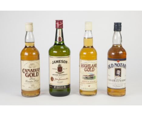 THREE 70CL BOTTLES OF SCOTCH WHISKY viz Canadian Gold and Old Notary and Highland Gold all 40% vol TOGETHER WITH 1 LITRE BOTT