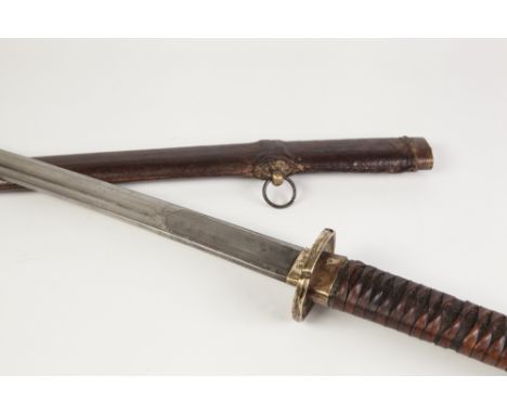 PROBABLY CIRCA 1930'S CHINESE COPY OF JAPANESE SWORD KATANA simple etched decoration to the blade of chinese characters and f