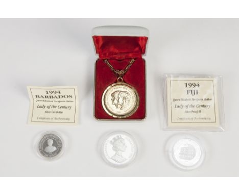 THE QUEEN ELIZABETH II SILVER PROOF COINS ISSUED BY THE ROYAL  MINT viz Fiji five dollars 'Lady of the Century' 1994 Barbados