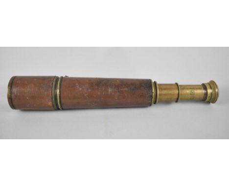 A WWII Scout Regiment Three Drawer Leather Mounted Brass Telescope No 9719 with War Dept. Arrow 