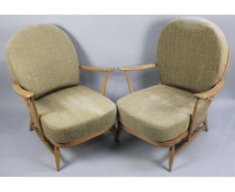 A Pair of Mid 20th Century Ercol Armchairs, In Need of Some Restoration to Water Damage 