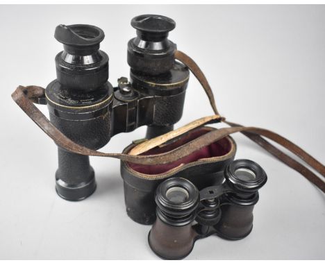 A Pair of Vintage French Marine Binoculars Model 1933 Type 1, Together with a Pair of Cased Opera Glasses, Lid AF 