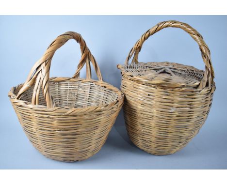 Two Vintage Wicker Baskets, One with Lid 