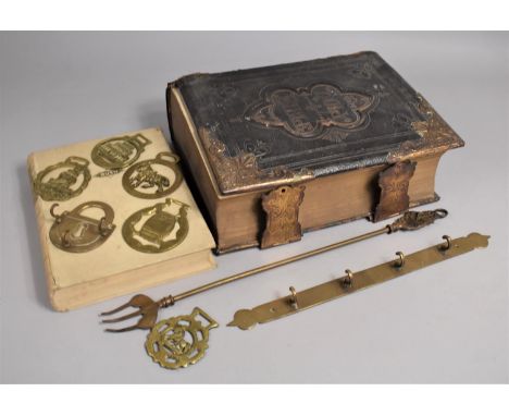 A 19th Century Illustrated Bible with Brass Clasps together with a Bush Book and Small Collection of Brass 