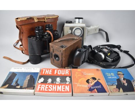 A Collection of Various Vintage Cameras, Binoculars and Four Pre Recorded Reel to Reel Tapes 