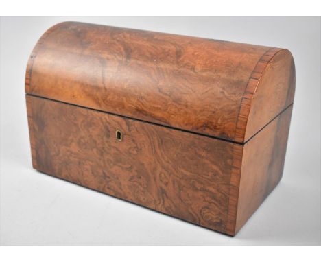A Late Victorian Burr Walnut Dome Topped Tea Caddy, Hinged Lid to Fitted Interior with Two Tea Boxes and Glass Mixing Bowl, 2