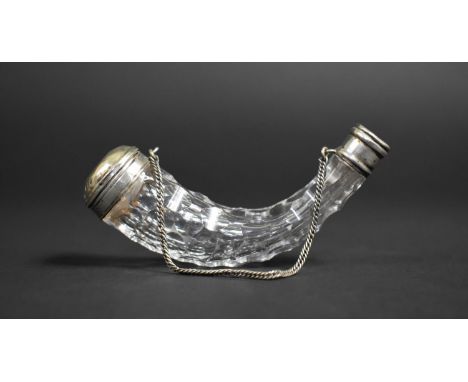 A 19th Century Faceted Glass and White Metal Topped and Tailed Vinaigrette/Scent Flask Modelled as a Hunting Horn, with Suspe