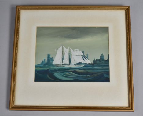 A Framed Gouache, Modern Tall Ship, R Constable, 1975, 16.5x13cms 