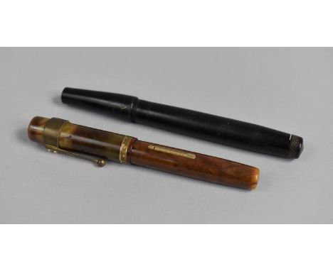 Two Vintage Fountain Pens, Ripple Toffee Cased Waterman with Waterman Ideal Nib and Swan 14ct Nib Example 