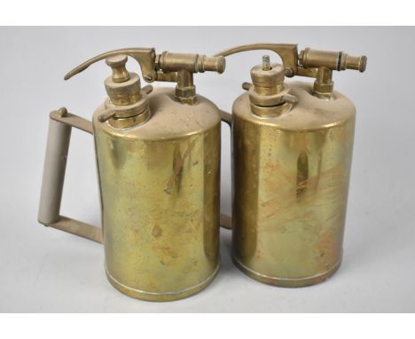 A Pair of Vintage Brass Cylindrical Sprayers, 20cms High 