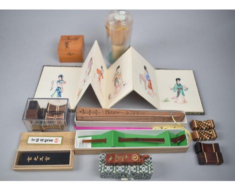 A Collection of Various Oriental Items to include Booklet of Maidens, Japanese Tea Measure Spoon, Chopstick Rests, Seals, Tea