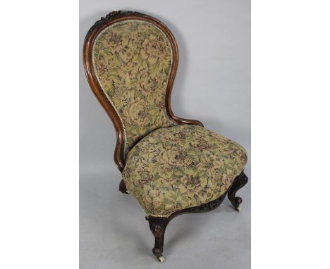 A Late Victorian Balloon Back Serpentine Front Tapestry Upholstered Chair 