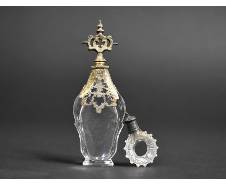 A 19th Century Silver and Glass Scent Bottle with Ornate Silver Finial of Ecclesiastic Style Together with a Interesting Glas