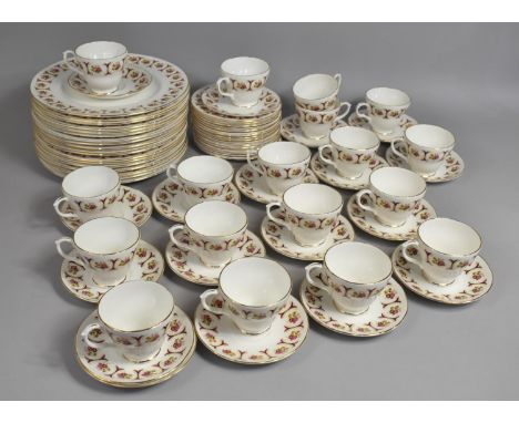 A Large Floral Trim Pattern Service to Comprise Eighteen Large Plates, Sixteen Side Plates, Eighteen Saucers and Eighteen Cup