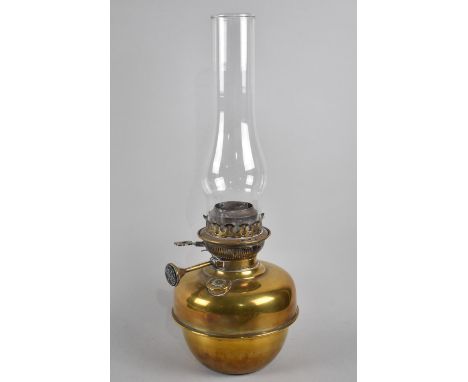 A Late 19th /Early 20th Century Brass Oil Lamp with Brass Chimney by Beanco, 42cms Tall 