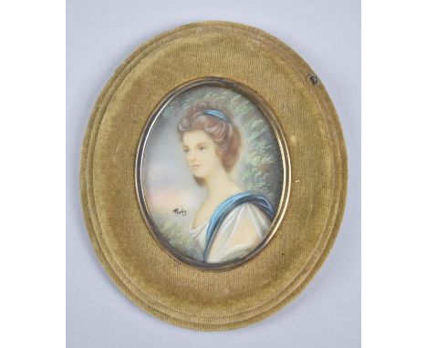 A Mid 20th Century Oval Framed Miniature Portrait of a Maiden 