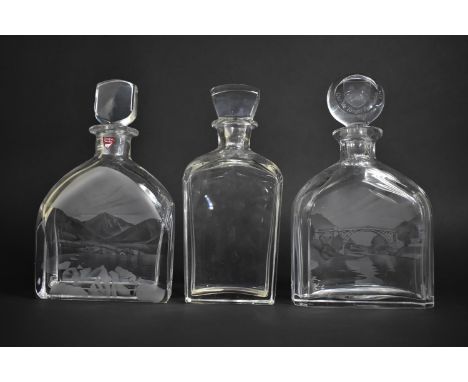Three Decanters, all with Inscription to base and One with Orrefors Sweden Sticker, Condition Issues 