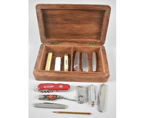 A Collection of Various Vintage Pocket Knives, Fruit Knives Etc in Wooden Box 