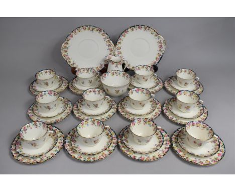 A Royal Doulton Floral Trim Pattern Teaset to Comprise Twelve Cups, Saucers, Side Plates, Milk Jug and Slop Bowl 