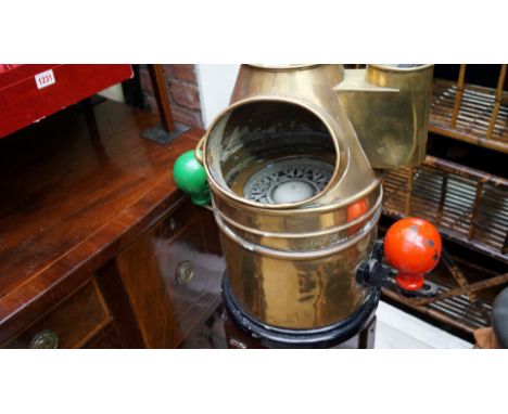 An antique ship's brass pedestal binnacle compass, gimble mounted, 119cm high. 