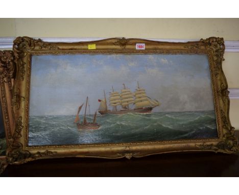 C K Miller, 'In the chop of the Channel', inscribed on label verso, oil on board, 30 x 62.5cm.