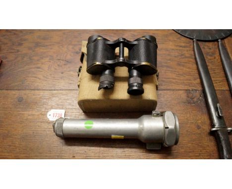 A pair of World War II Kershaw binoculars, dated 1942 and with government arrow in canvas case; together with a GEC 1930s alu
