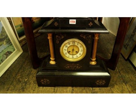 An antique large slate mantel clock, of architectural form, 45.5cm high. 