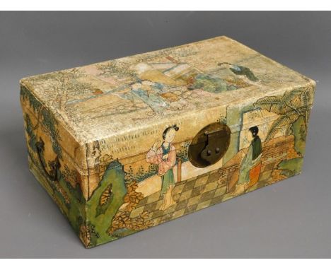 A Chinese painted trunk, 17in wide x 10.25in deep x 7.5in high