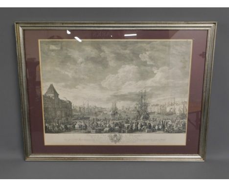 A framed print of the Port De Marseille, 37in wide x 27in high