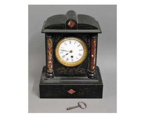 A Victorian slate mantle clock, 12.25in tall
