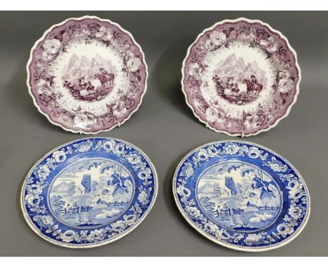 A pair of c.1830 Chetham &amp; Robinson, Longton, "Terni" series transferware plates twinned with a pair of early 19thC. "Vil