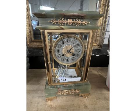 FRENCH ONYX &amp; GILT MANTLE CLOCK - 34 CMS (H) APPROX