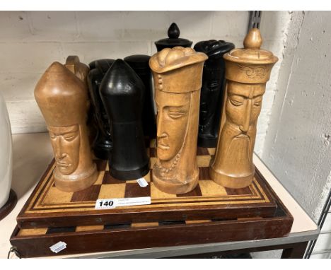 CARVED WOODEN CHESS PIECES &amp; BOARDS