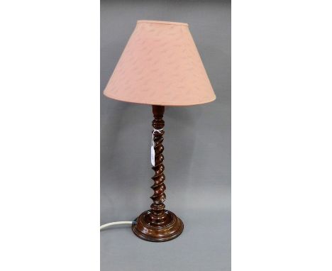 Mahogany barley twist table lamp base and shade