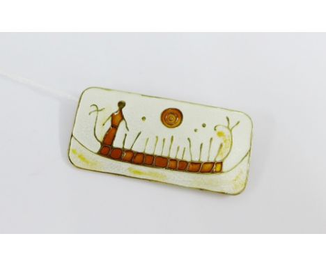 David Andersen silver and enamel brooch depicting a rock carving scene, stamped D-A Norway Sterling 925S Nora G,  6.5cm long 