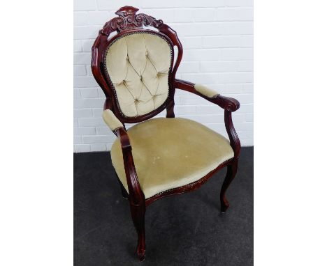 Upholstered button back armchair, 105 x 88cm