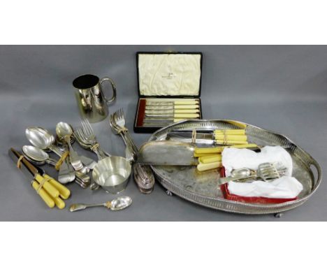 Quantity of Epns wares to include flatwares, Ronson lighter, tray, etc., (a large lot) 