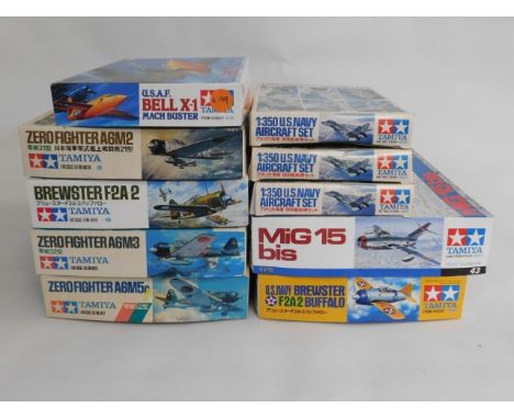 Ten boxed Tamiya 1:48, 1:72 &amp; 1:350 scale model aircraft kits, present as unused &amp; complete