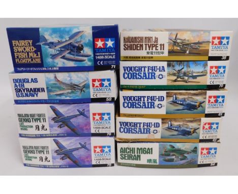 Ten boxed Tamiya 1:48 scale model aircraft kits, present as unused &amp; complete