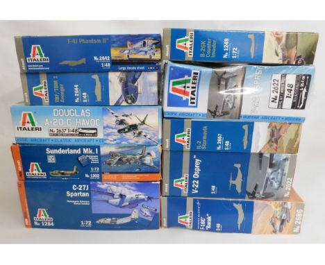 Ten boxed Italeri 1:48 &amp; 1:72 scale model aircraft kits, present as unused &amp; complete