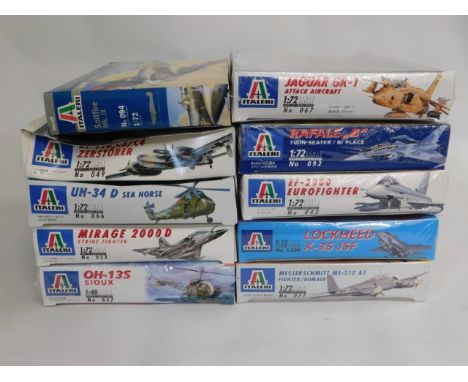 Ten boxed Italeri 1:48 &amp; 1:72 scale model aircraft kits, present as unused &amp; complete